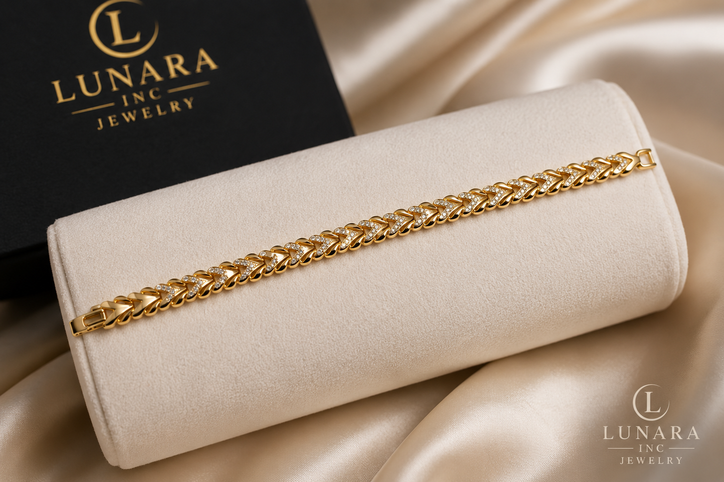 Lunara Gold Herringbone Crystal Bracelet